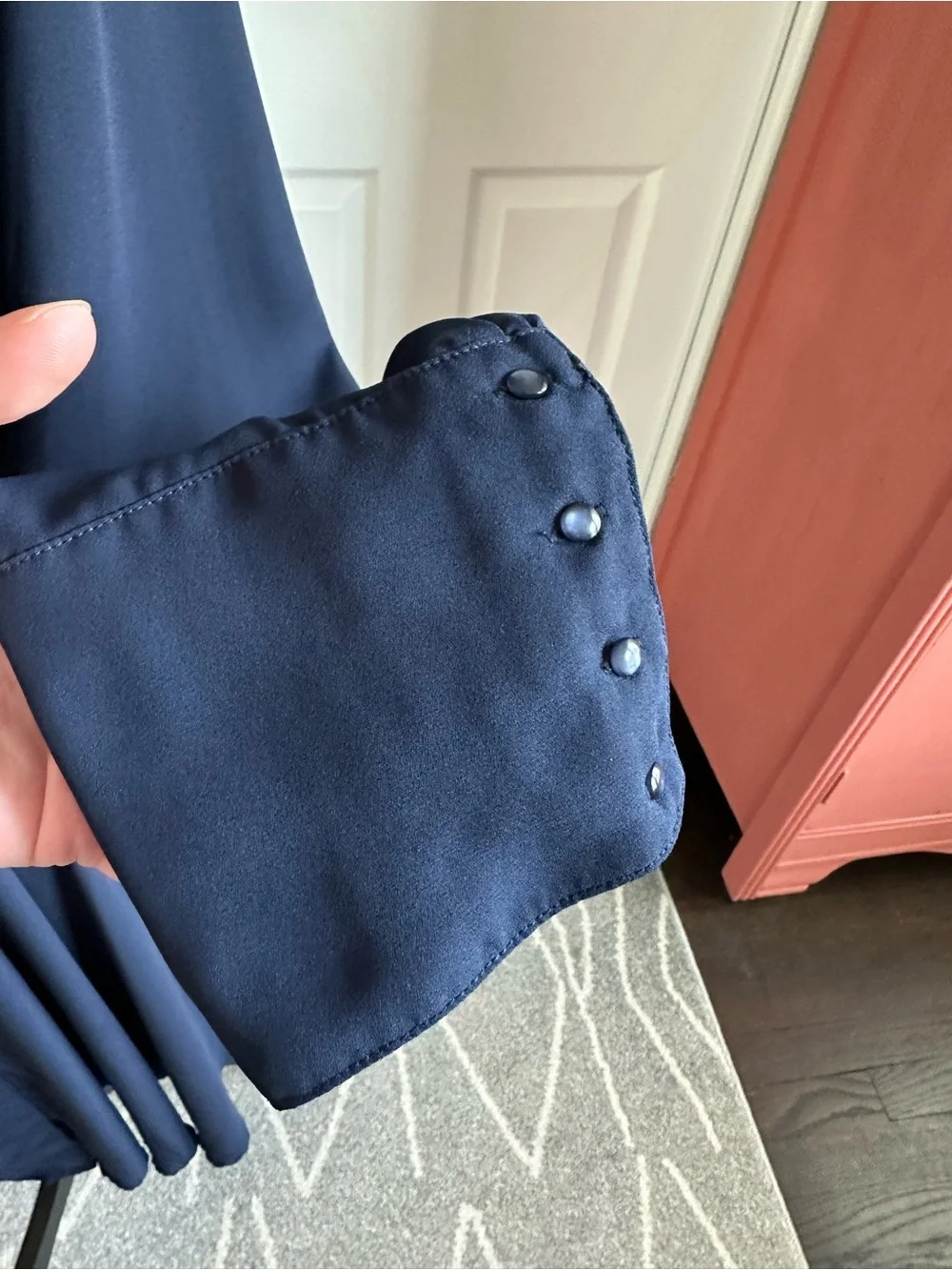 Nanette Lenore Navy Blue Pleated Top Tie Waist Shirt Dress - Picture 2 of 5
